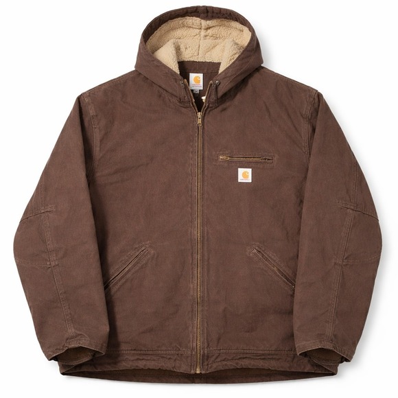 Carhartt Active Jacket Men's 4XL Brown Duck Canvas Sherpa Lined Hooded Work